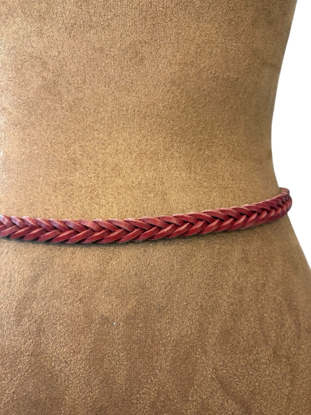 Braided Leather Skinny Belt RED 28-33” Brass Tone Buckle Boho Western Casual